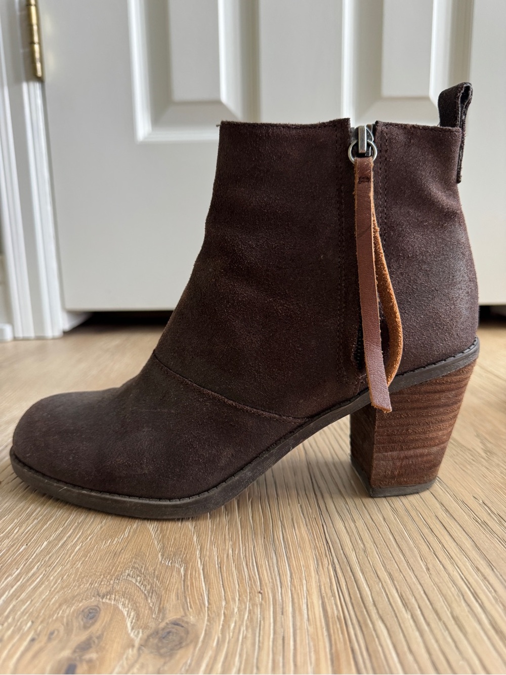 Dolce Vita Dark Brown Suede Ankle Boot with Stacked Heel